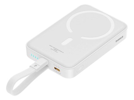 Baseus Magnetisk Qi Powerbank 20W m. USB-C Kabel & Indbygget Lightning Kabel - 10.000 mAh - MagSafe Kompatibel - Hvid Hot on Sale