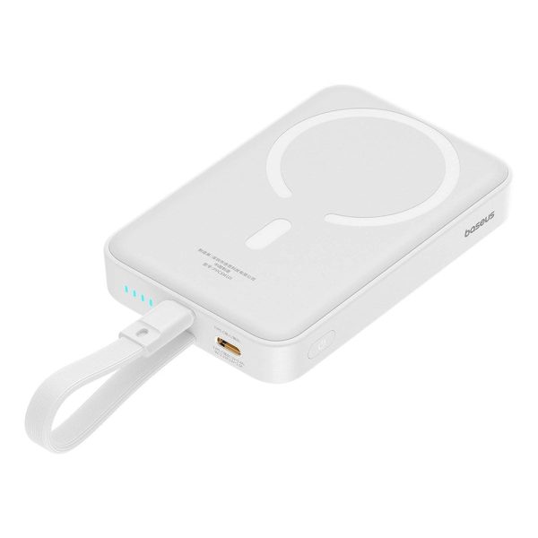 Baseus Magnetisk Qi Powerbank 20W m. USB-C Kabel & Indbygget Lightning Kabel - 10.000 mAh - MagSafe Kompatibel - Hvid Hot on Sale