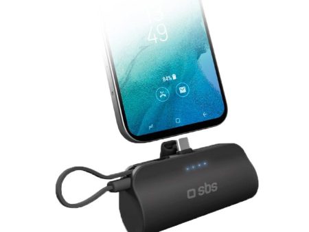 SBS Powerbank 5.000mAh Nano Tube 12W m. Stand & USB-C - USB-C Kabel - Sort Sale