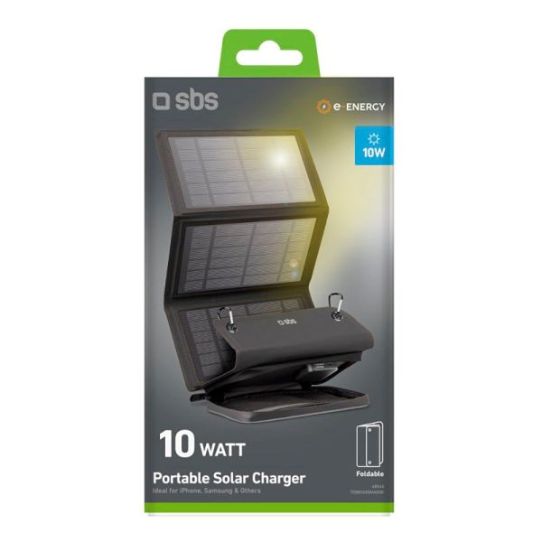 SBS Foldbar Solcelle Oplader 10W m. 1x USB-A & 1x USB-C - Sort Online