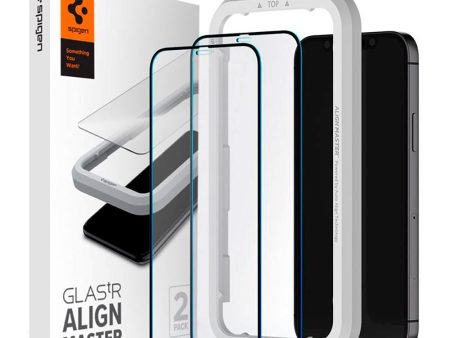 iPhone 12   12 Pro Spigen Beskyttelsesglas - 2 stk. - Sort Kant Online now