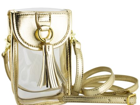 CELL PHONE CLEAR CROSSBODY PURSE GOLD Hot on Sale