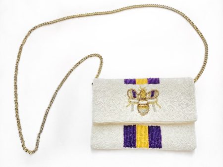 PURPLE & GOLD BEE BEADED MINI BAG For Cheap