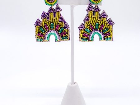 MARDI GRAS BEADED CASTLE EARRINGS Cheap