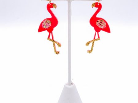 ACRYLIC GLITTER FLAMINGO EARRING Online