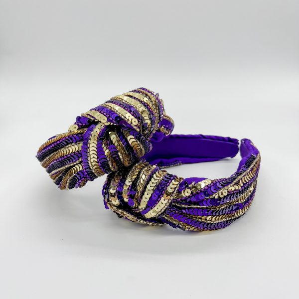 PURPLE AND GOLD SEQUIN STRIPE KNOT HEADBAND Supply