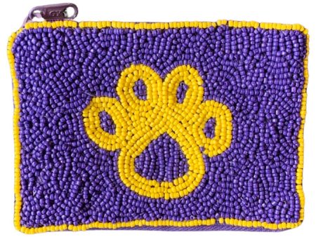 PURPLE AND GOLD PAW BEADED POUCH Discount