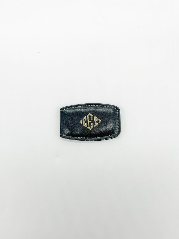 BLACK LEATHER MONEY CLIP on Sale