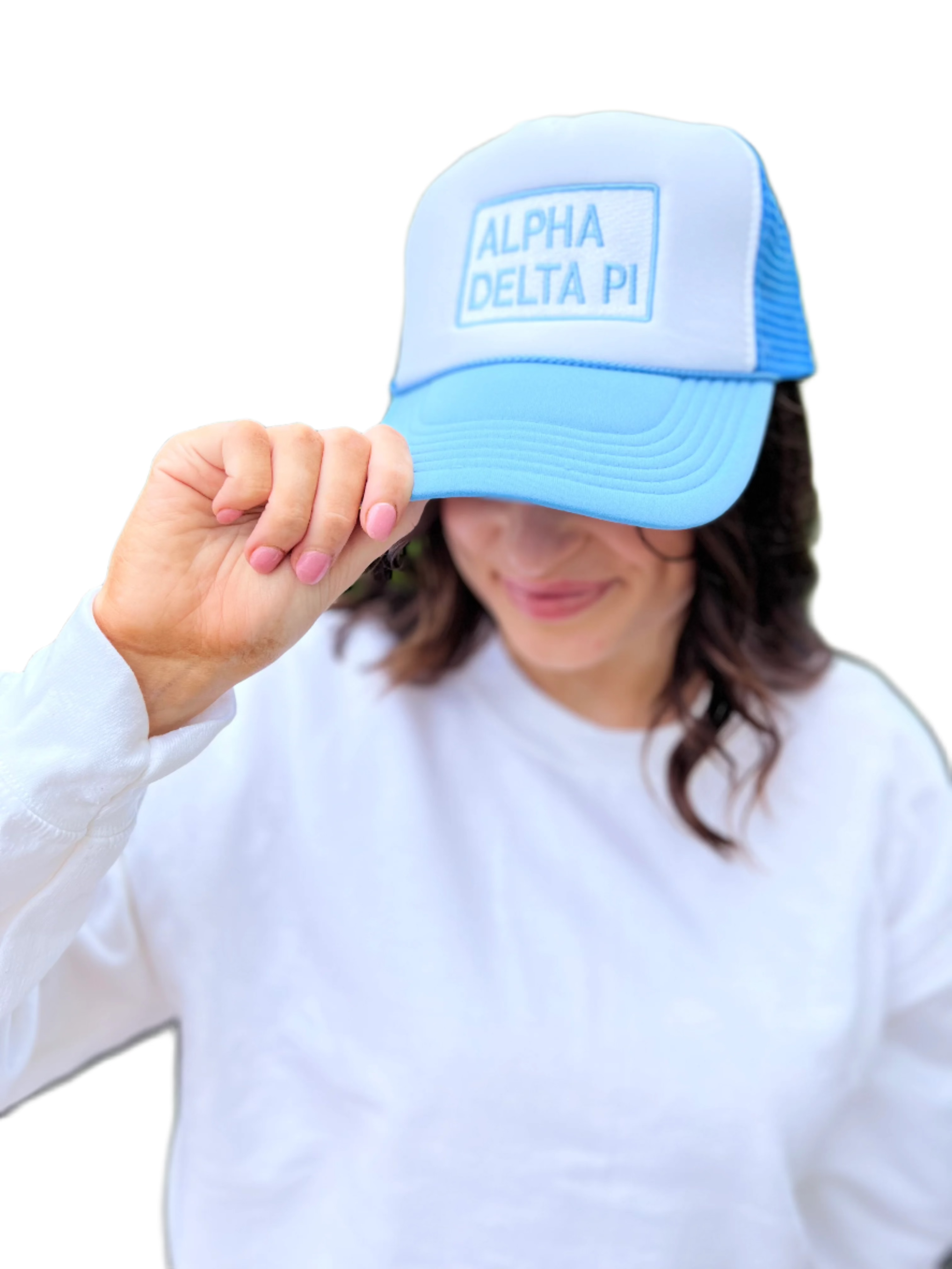 ALPHA DELTA PI BLOCK TRUCKER HAT Discount