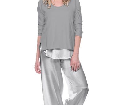 RIBBED LONG SLEEVE TOP SILVER on Sale