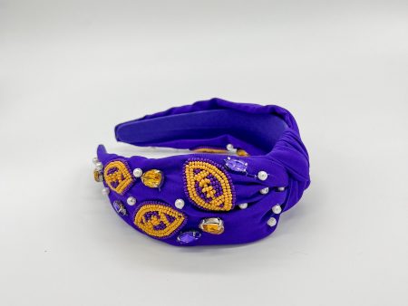 PURPLE AND GOLD FOOTBALL BEAD HEADBAND Hot on Sale