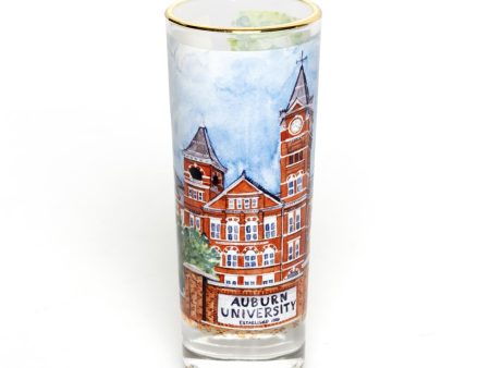 2oz Samford Hall Watercolor shot glass with gold rim For Cheap