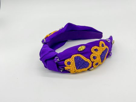 PURPLE AND GOLD PAW PRINT BEADED HEADBAND Online